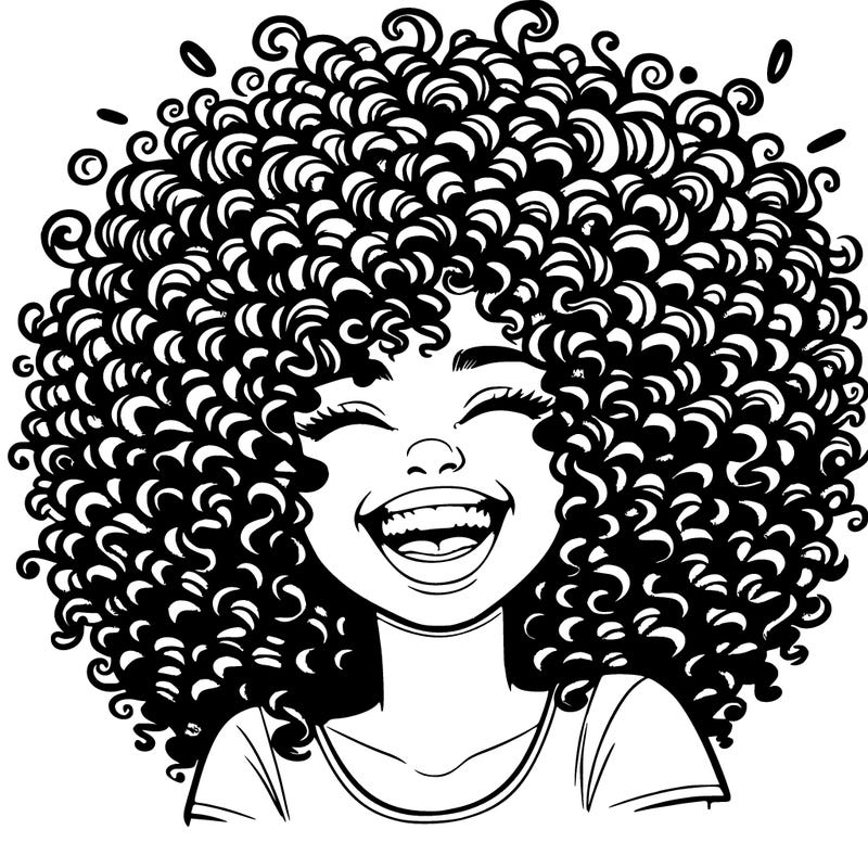 realistic girl with super curly hair laughing