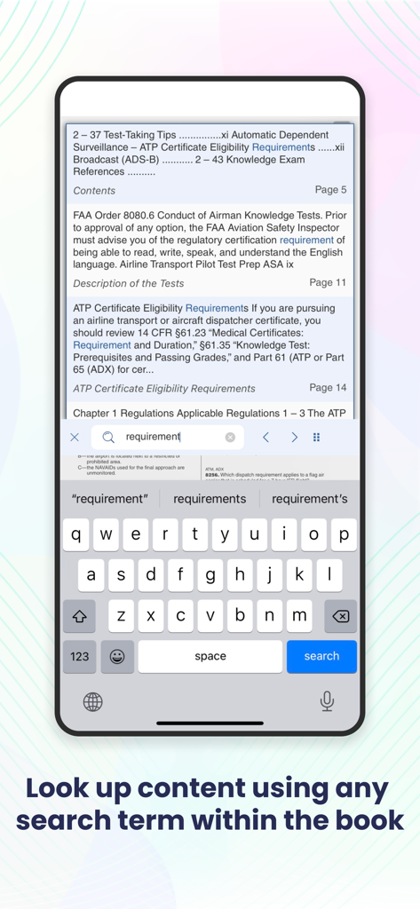ASA Library - Search for specific terms within aviation eBooks using the ASA Library app.