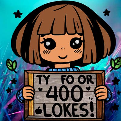 girl holding sign that says “ty for 400 likes!”