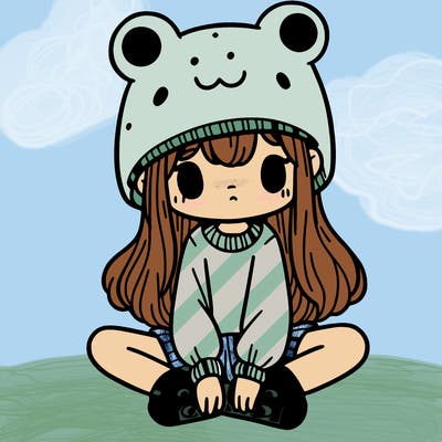 a girl wearing a frog hat and some frog socks