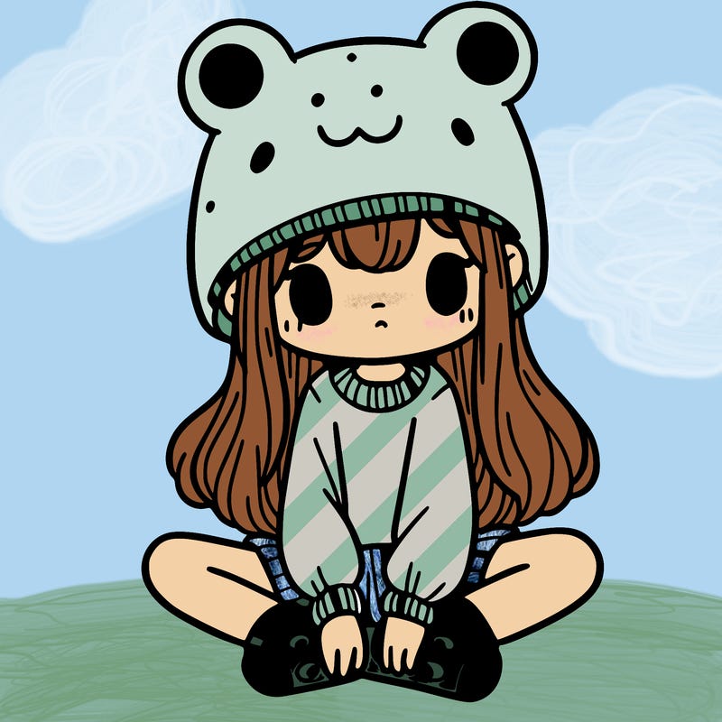 a girl wearing a frog hat and some frog socks