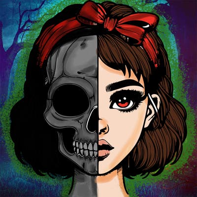 realistic girl with half skull mask