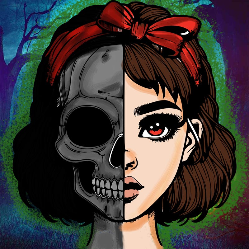 realistic girl with half skull mask