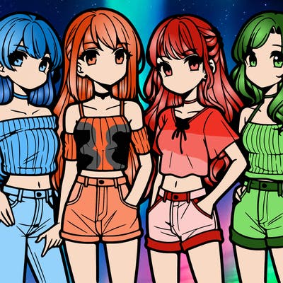 teen manga girls group of 4