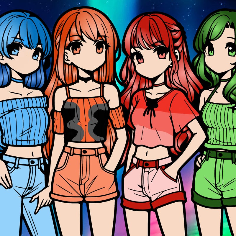 teen manga girls group of 4