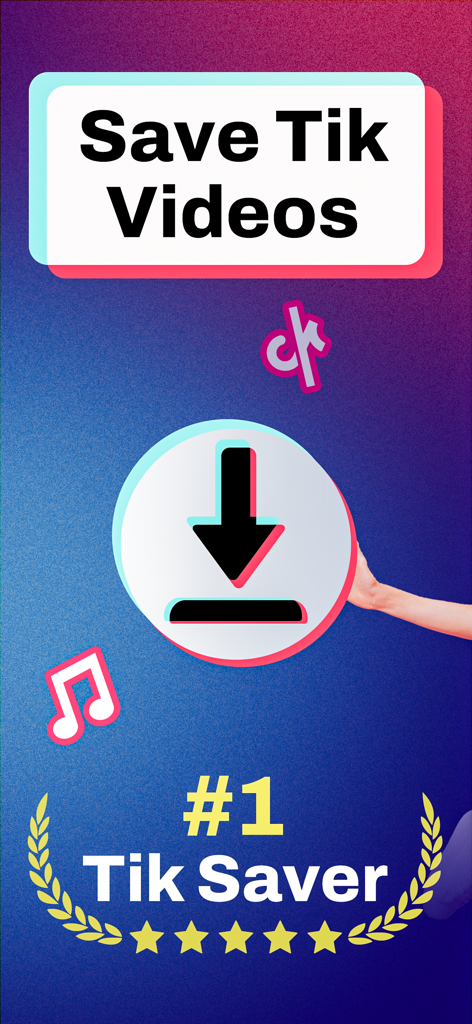 SnapTik - Tik Video Downloader - App interface for SnapTik Tik Video Downloader featuring a download button and Save Tik Videos text.