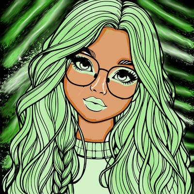 girl with long hair and freckles and glasses realistic