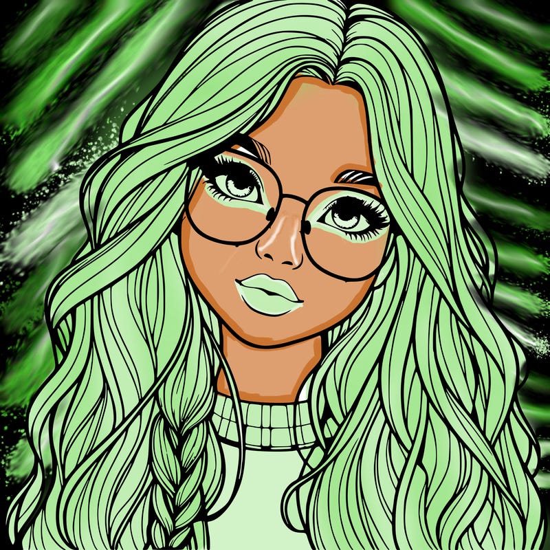 girl with long hair and freckles and glasses realistic