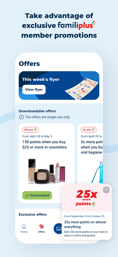 Familiprix - Familiprix app interface showing exclusive member offers and point rewards