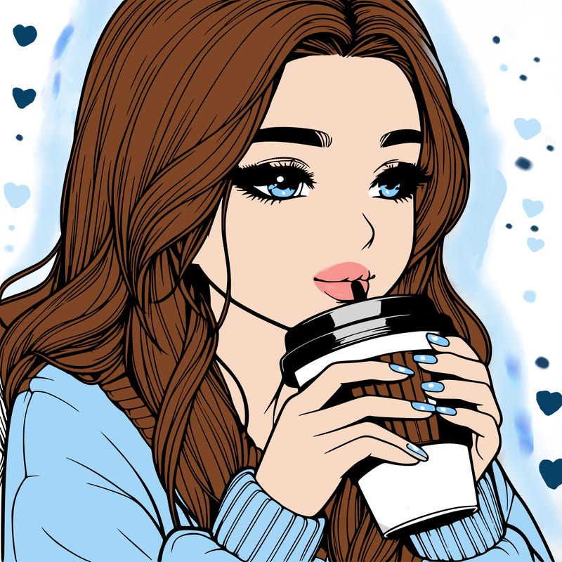 realistic girl drinking coffee
