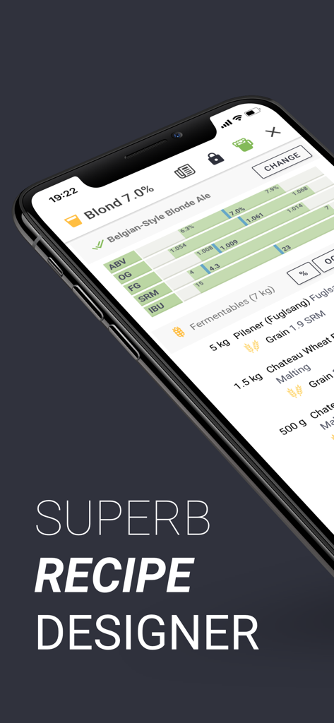 Brewfather - Brewfather app displaying a detailed homebrew recipe for a Belgian Style Blonde Ale