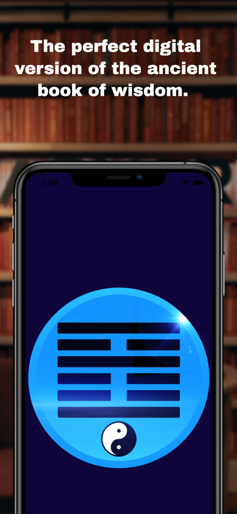 I-Ching App of Changes - A smartphone displaying a hexagram and yin yang symbol from the I Ching App of Changes