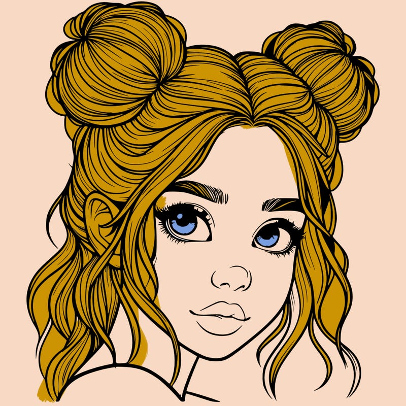 realistic girl with hair buns on her head