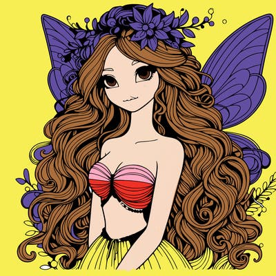 realistic fairy goddess with long curly hair