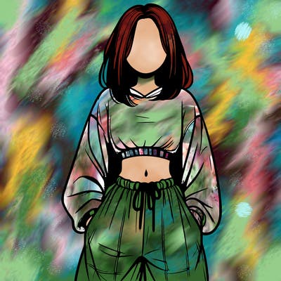 realistic girl faceless with baggy pants and a crop top