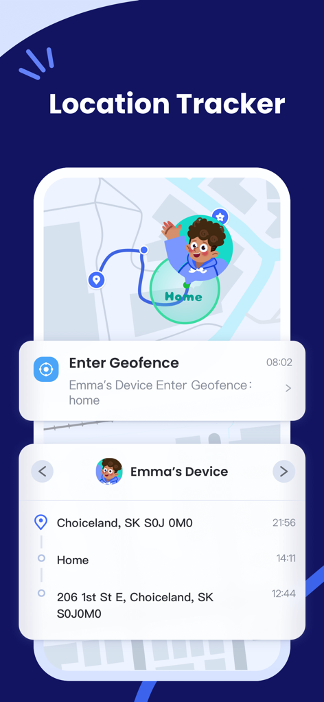 AirDroid Kids location tracker showing map route and geofence alert notification