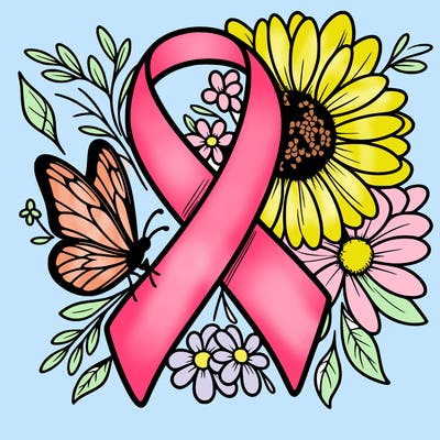 cancer awareness symbol with flowers and butterflies