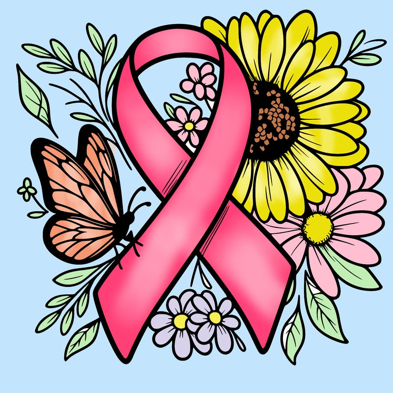 cancer awareness symbol with flowers and butterflies