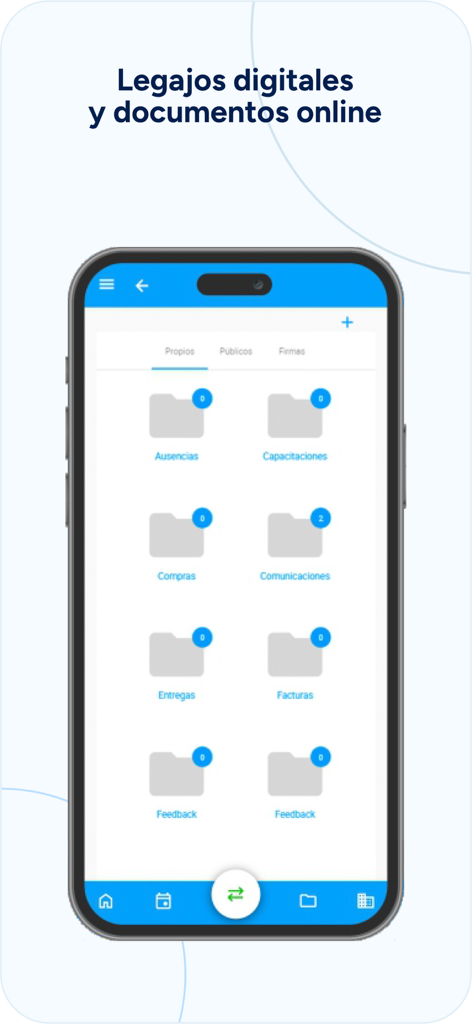Naaloo - Smartphone interface of Naaloo app showing digital document folders for HR management.