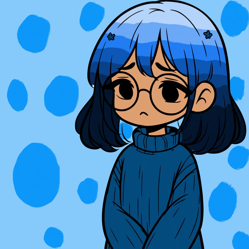 sad girl with glasses in a sweater