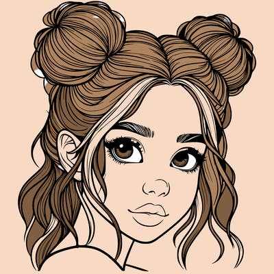 realistic girl with hair buns on her head