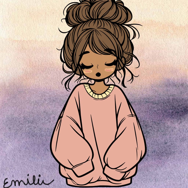 girl with baggy sweatshirt and messy bun