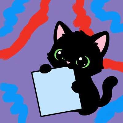 a small cat with a blank sheet of paper in its hand. the cat is sooooooo cute!