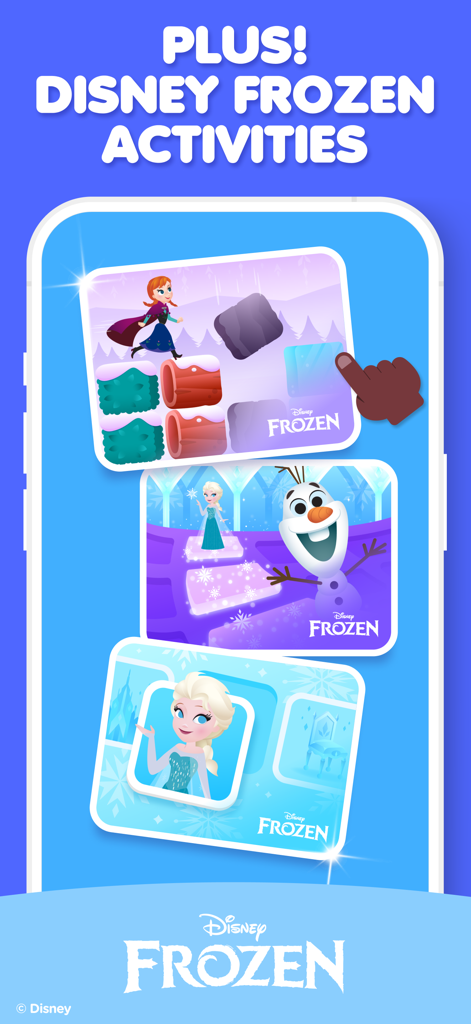 Lingokids - Play and Learn - Lingokidsアプリ内の、アナ、エルサ、オラフが登場するディズニー『アナと雪の女王』の知育アクティビティ。