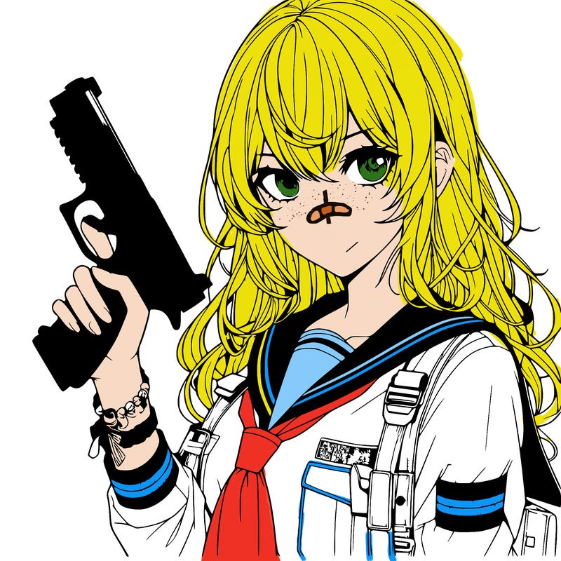 realistic manga girl with gun