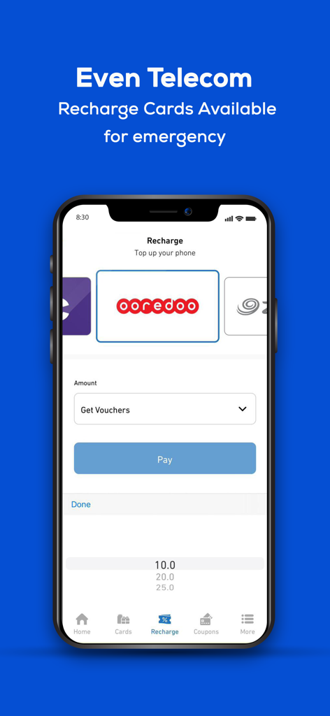 PayPod - Interface do aplicativo móvel PayPod para recarga de cartões de recarga de telecomunicações