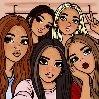 group of teen girls friends y2k up close in a selfie