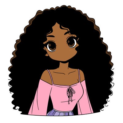 a black anime girl with long afro hair