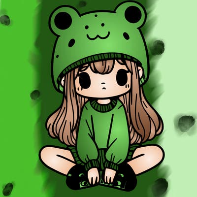 a girl wearing a frog hat and some frog socks