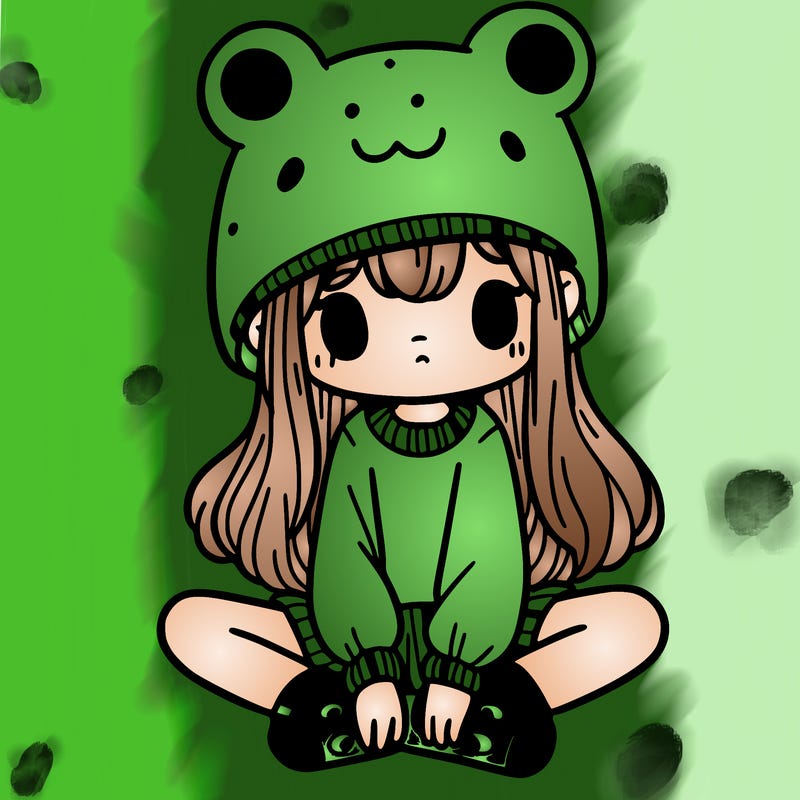 a girl wearing a frog hat and some frog socks