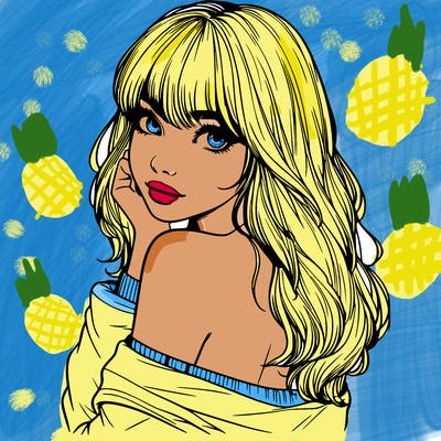 realistic girl with bangs looking over her shoulder