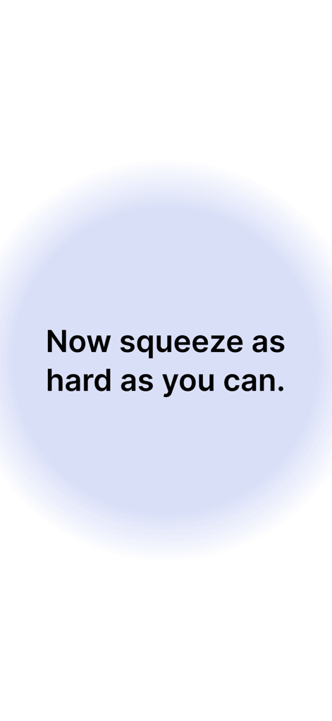Able Assess - A screenshot showing a squeeze instruction for a grip strength test in the Able Assess app