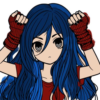 long haired girl with fingerless gloves