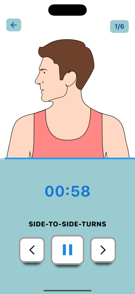 Une illustration montrant des rotations latérales du cou pour un exercice de mâchoire ciselée avec une minuterie.