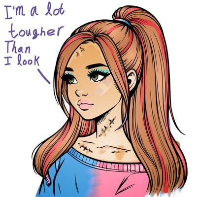 realistic girl with a high ponytail