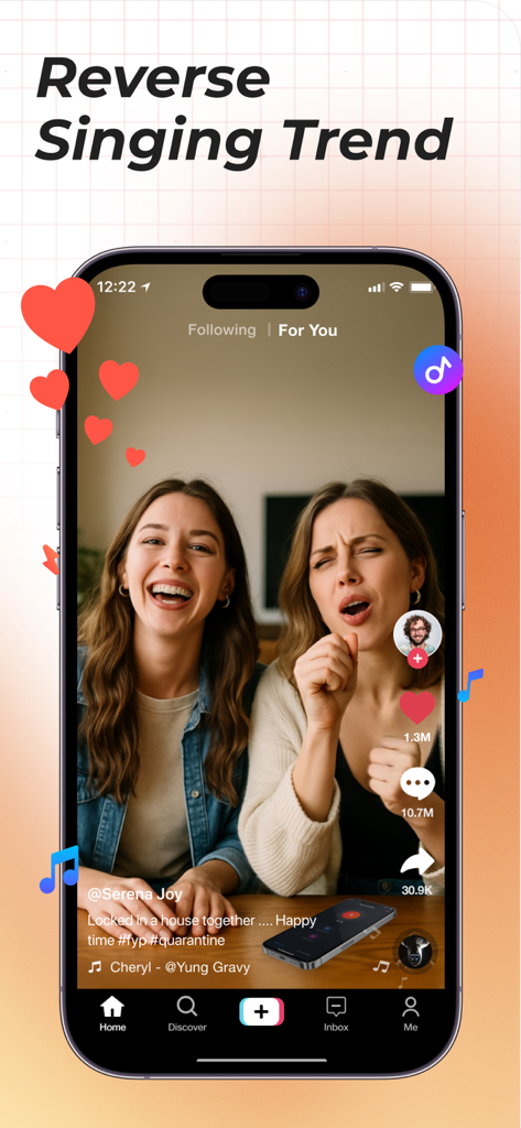Reverse Singing Fun Challenge - Two young women participating in a reverse singing challenge on a social media interface