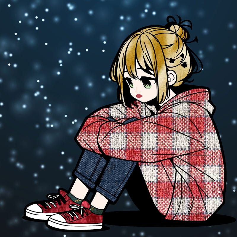sad anime girl sitting alone