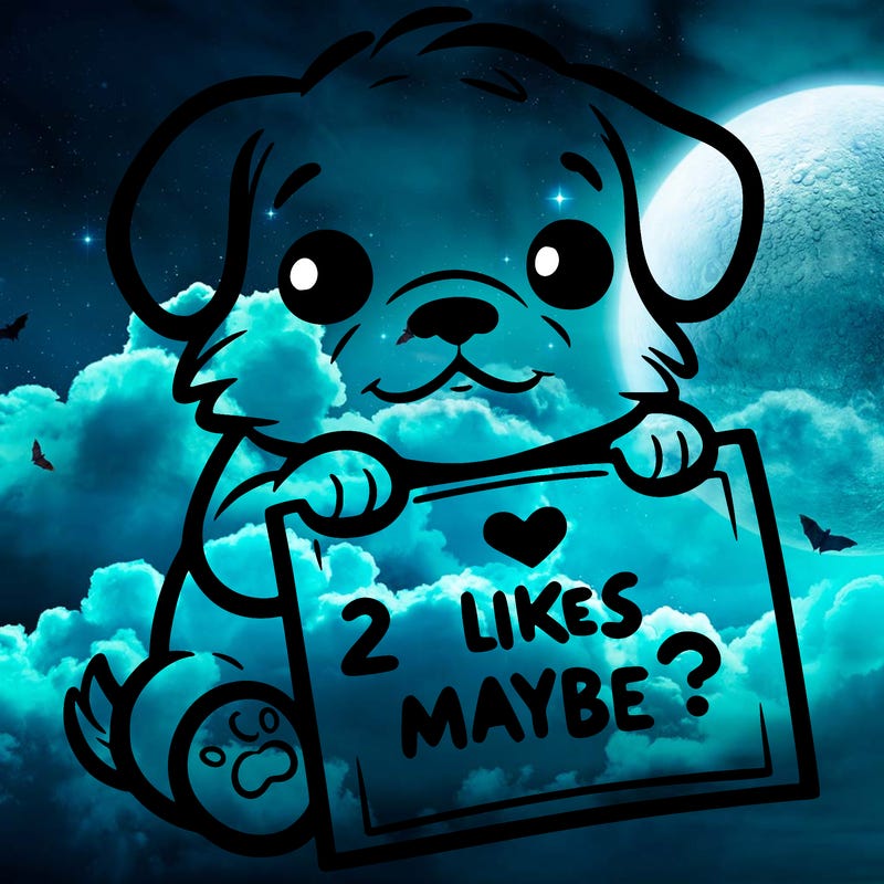 a puppy holding a sign that says 2 likes maybe?
