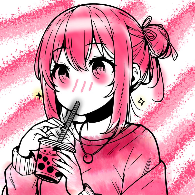 manga character drinking boba