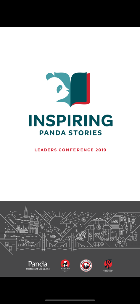 2019 Panda Leaders Conference - 2019 Panda Leaders Conference app splash screen showing the title Inspiring Panda Stories and company logos