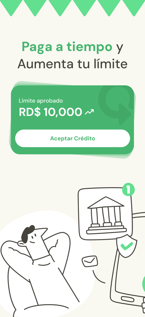 Giro Crédito - Tela do aplicativo móvel Giro Crédito mostrando um limite de crédito aprovado de 10.000 e a mensagem pague em dia para aumentar seu limite.