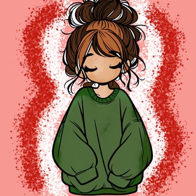 girl with baggy sweatshirt and messy bun