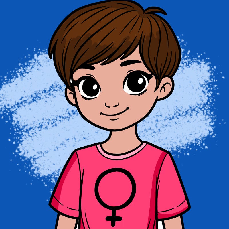girl with pixie cut and feminist shirt