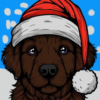 realistic dog with a christmas hat