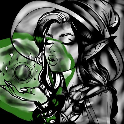 realistic elf casting a spell with lips