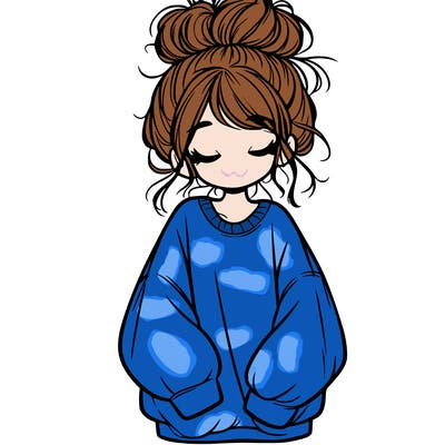 girl with baggy sweatshirt and messy bun